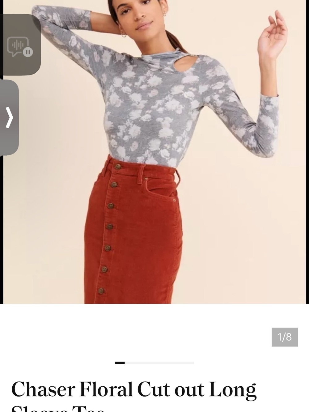 Chaser Gray Floral Cut-Out Long Sleeve Top with Pale Pink Flowers